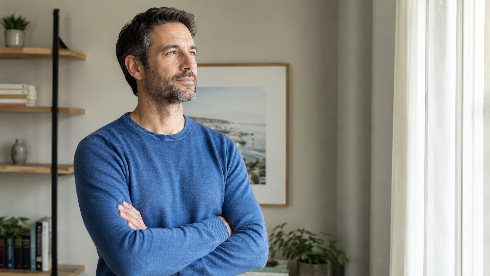 Contemplative moment in a cozy space