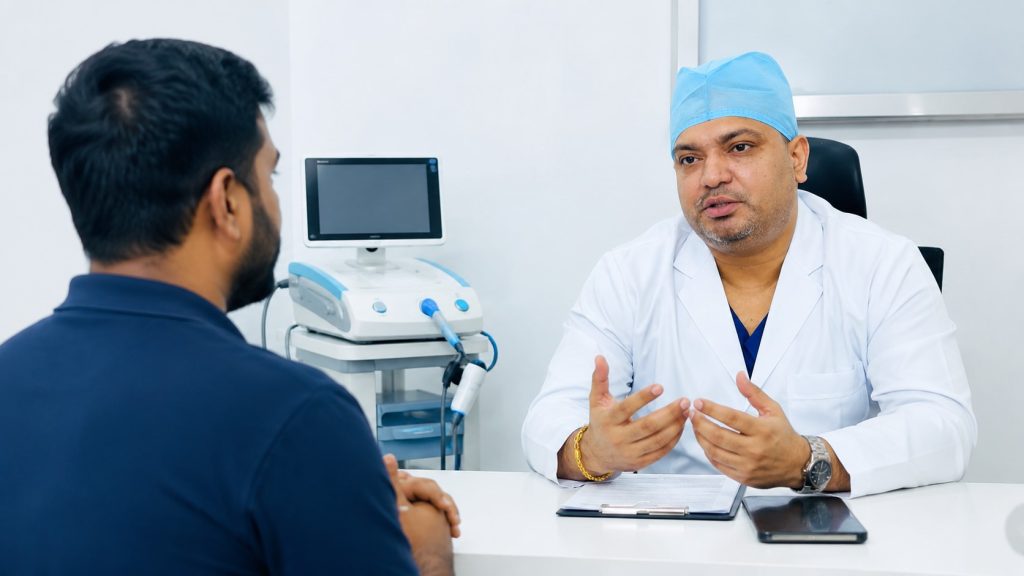 Clinical consultation in a bright office