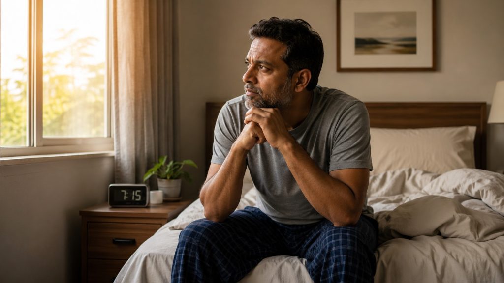 Contemplative morning in a cozy bedroom
